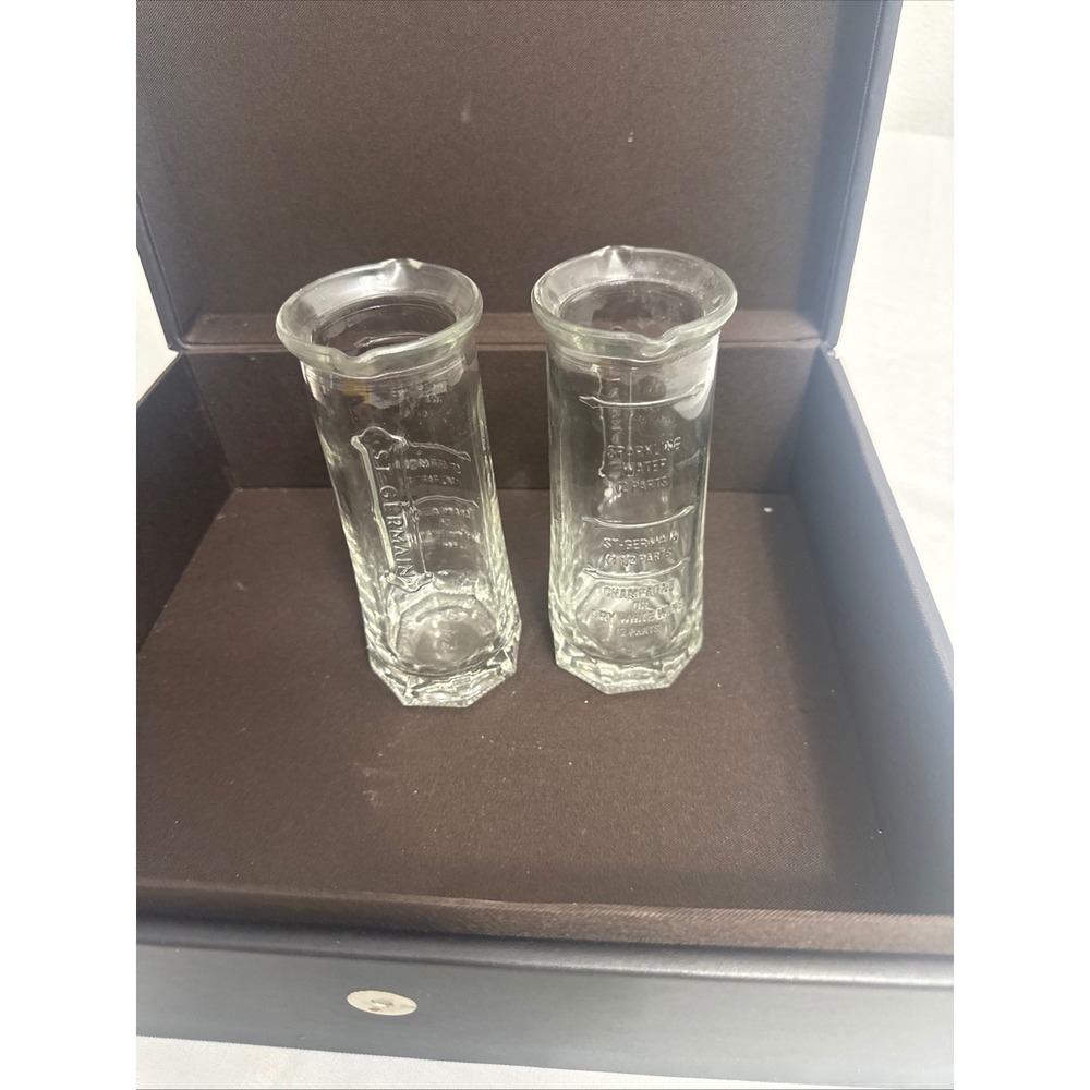 Set of 2 St-Germain Elderflower Liqueur Glass Cocktail Carafes with Measurements